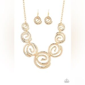 Costume jewelry-Gold Swirl Necklace and Earring Set